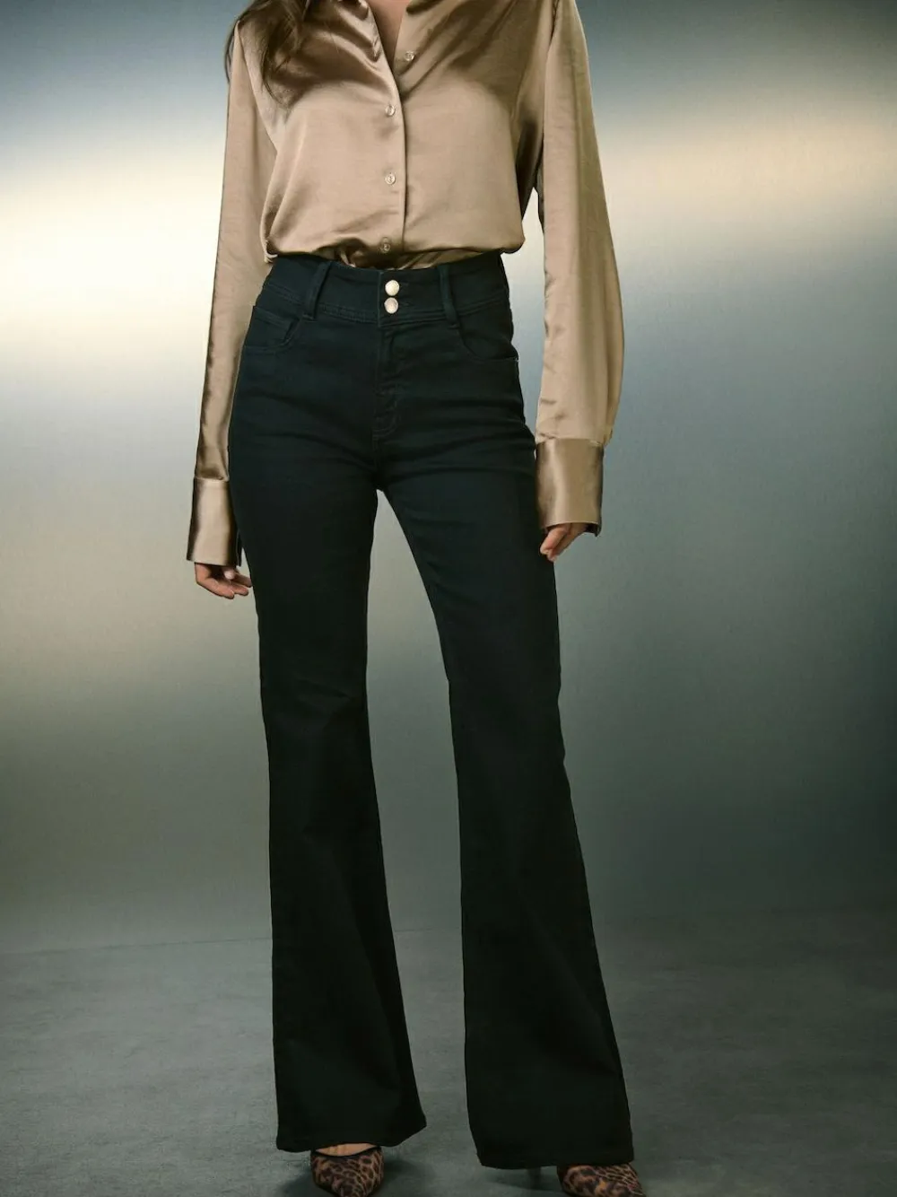 Sale Next High Rise Stretch Flare Jeans Black