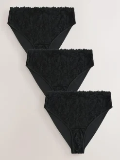New Next High Waist High Leg Lace Front NVPL Knickers 3 Pack Black