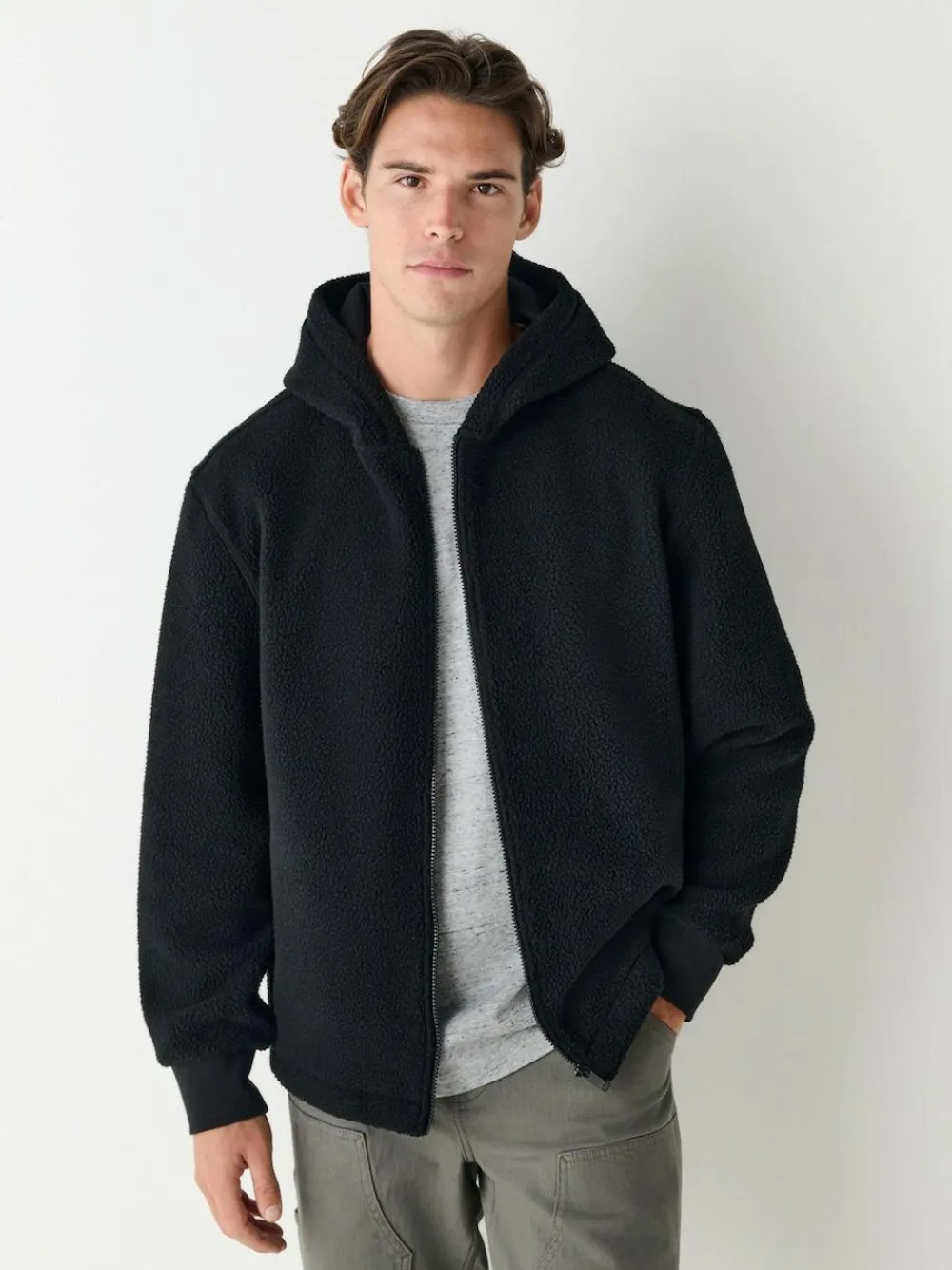 Discount Next Black Hooded Borg Fleece