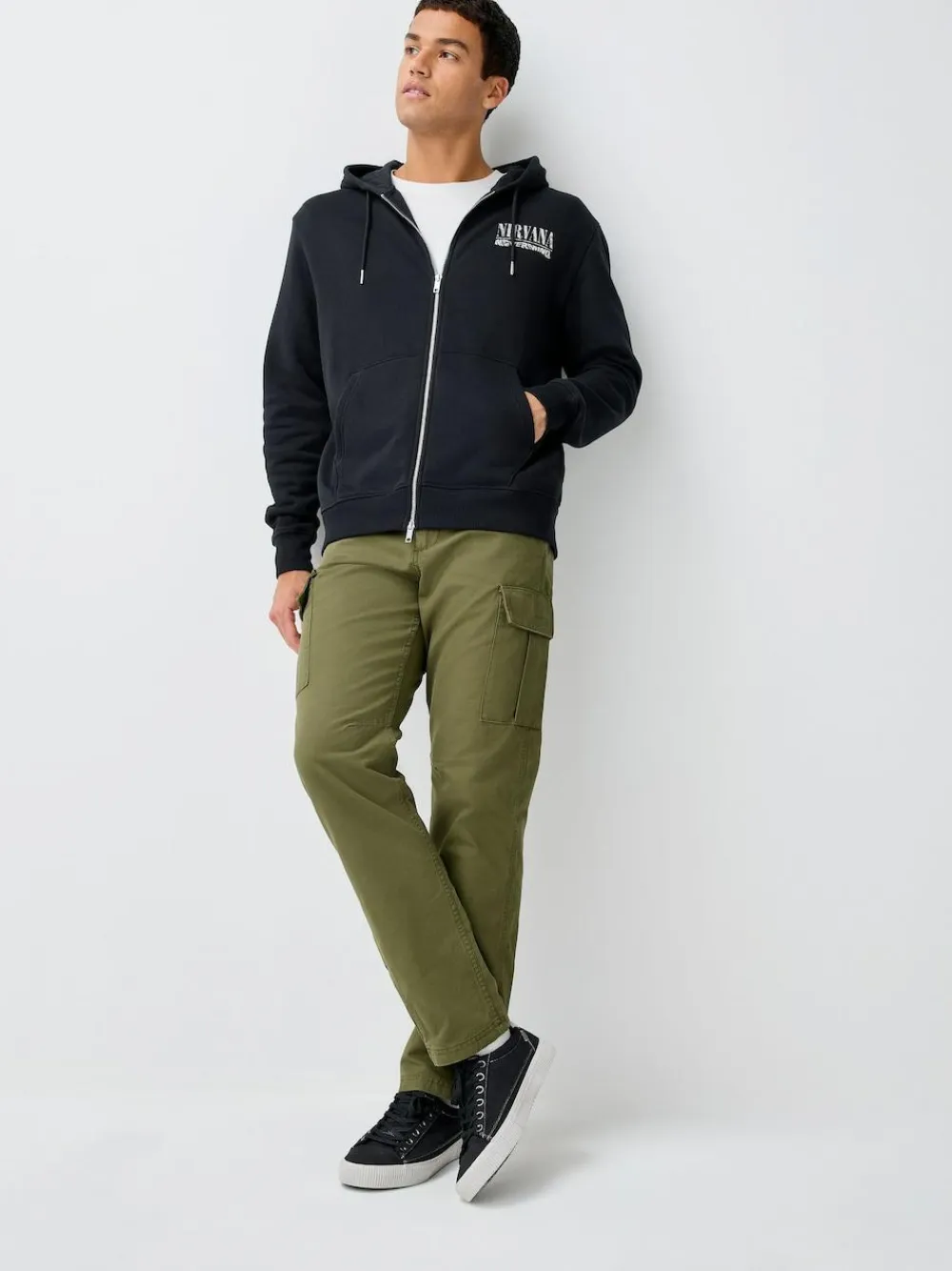 Discount Next Black Hooded Nirvana Licence Graphic Print Zip Through Hoodie