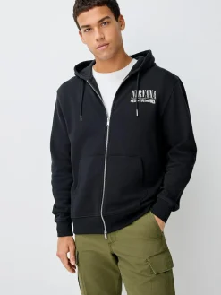 Discount Next Black Hooded Nirvana Licence Graphic Print Zip Through Hoodie