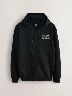 Discount Next Black Hooded Nirvana Licence Graphic Print Zip Through Hoodie