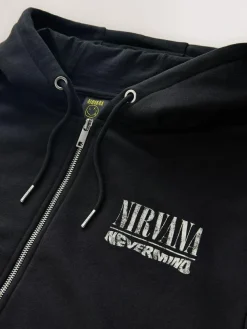 Discount Next Black Hooded Nirvana Licence Graphic Print Zip Through Hoodie