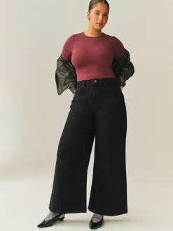 Next Black Hourglass High Rise Palazzo Wide Leg Jeans^Women Jeans|Jeans