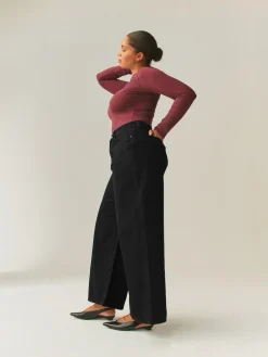 Next Black Hourglass High Rise Palazzo Wide Leg Jeans^Women Jeans|Jeans