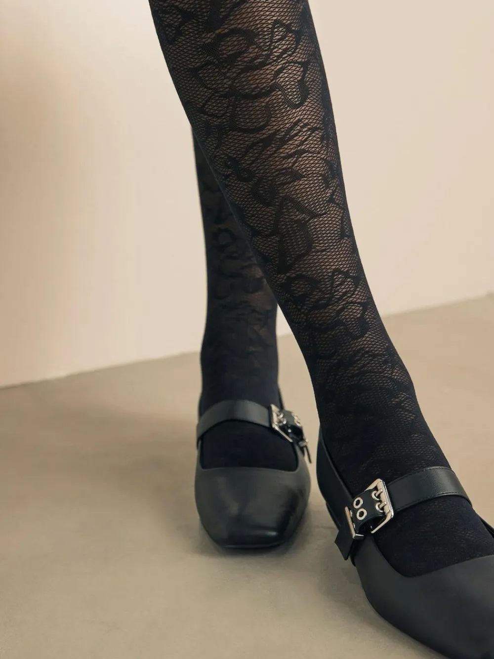 New Next Bum, Tum And Thigh Shaping Tights Black Lace