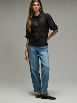 Hot Next Lace Half Sleeve Blouse Black