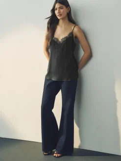 Next Black Lace Trim Strappy Cami Top^Women Tops & T-Shirts