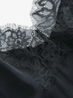 Next Black Lace Trim Strappy Cami Top^Women Tops & T-Shirts