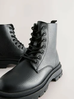 Next Black Lace Up Leather Boots