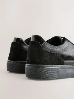 Next Black Leather Chunky Panel Detail Lace Up Trainers^Women Sneakers