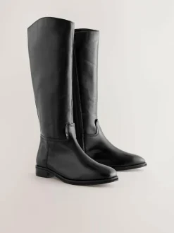Hot Next Extra Wide Fit Forever Comfort® Flat Riding Boots Black Leather