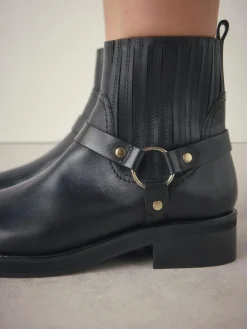 Clearance Next Black Leather Forever Comfort® Hardware Harness Chelsea Boots