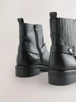 Clearance Next Black Leather Forever Comfort® Hardware Harness Chelsea Boots