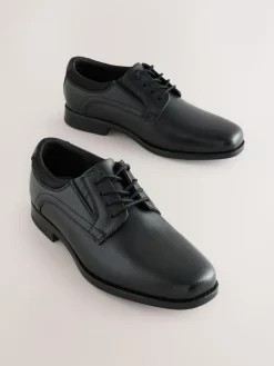 New Next Black Leather Lace Up Derby School Shoes