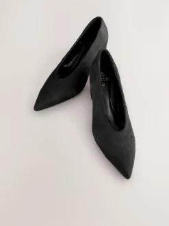 Outlet Next Leather Point Toe Low Block Heels Shoes Black