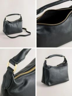 New Next Leather Scooped Hand Held Bag Black