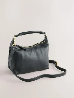 New Next Leather Scooped Hand Held Bag Black