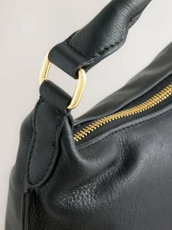 New Next Leather Scooped Hand Held Bag Black