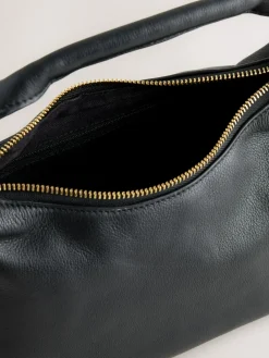 New Next Leather Scooped Hand Held Bag Black