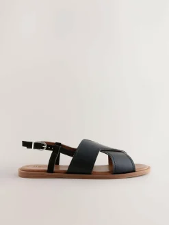 Next Standard/Wide Fit Stitched Slingback Sandals Black Leather