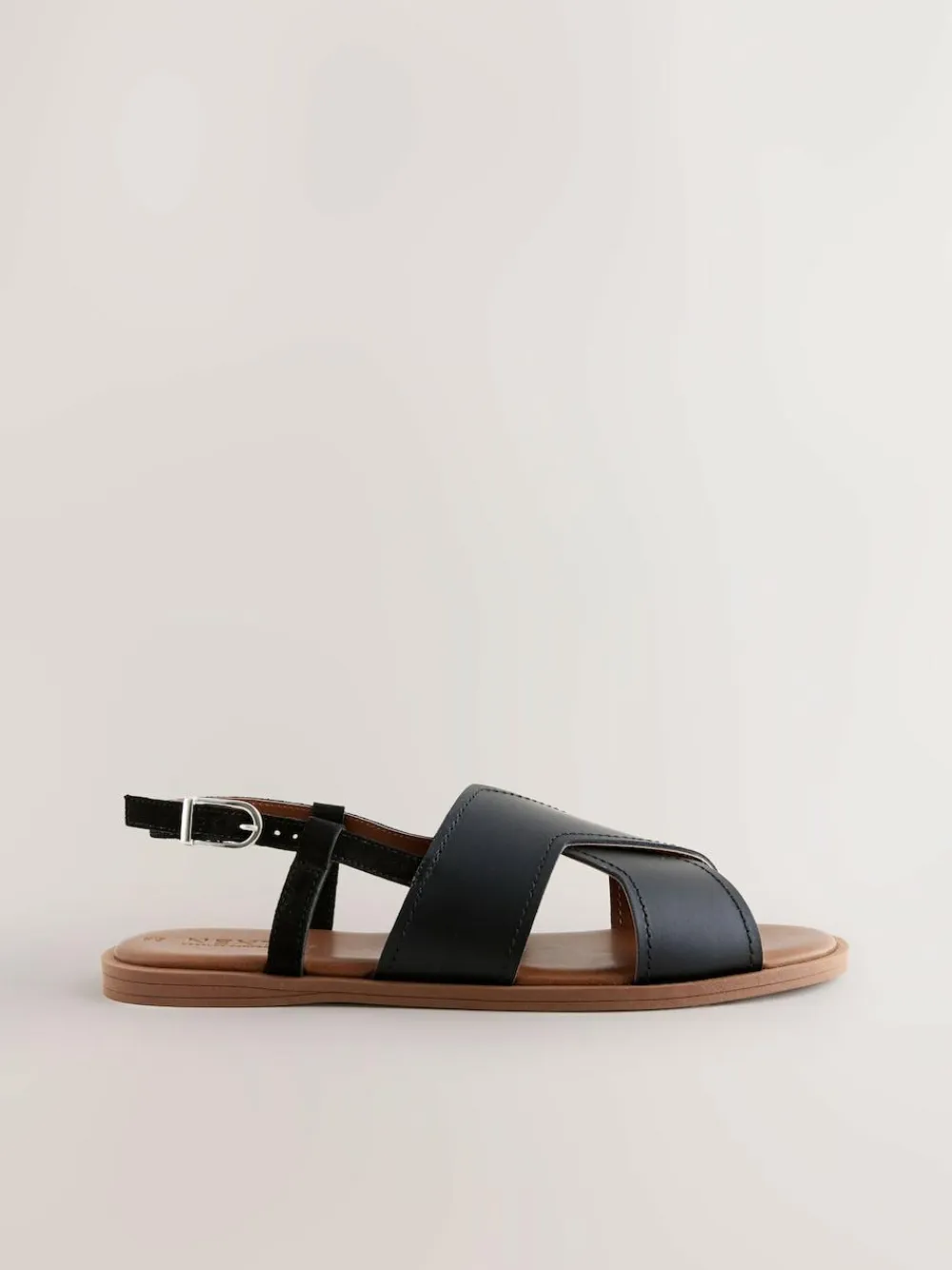 Next Standard/Wide Fit Stitched Slingback Sandals Black Leather