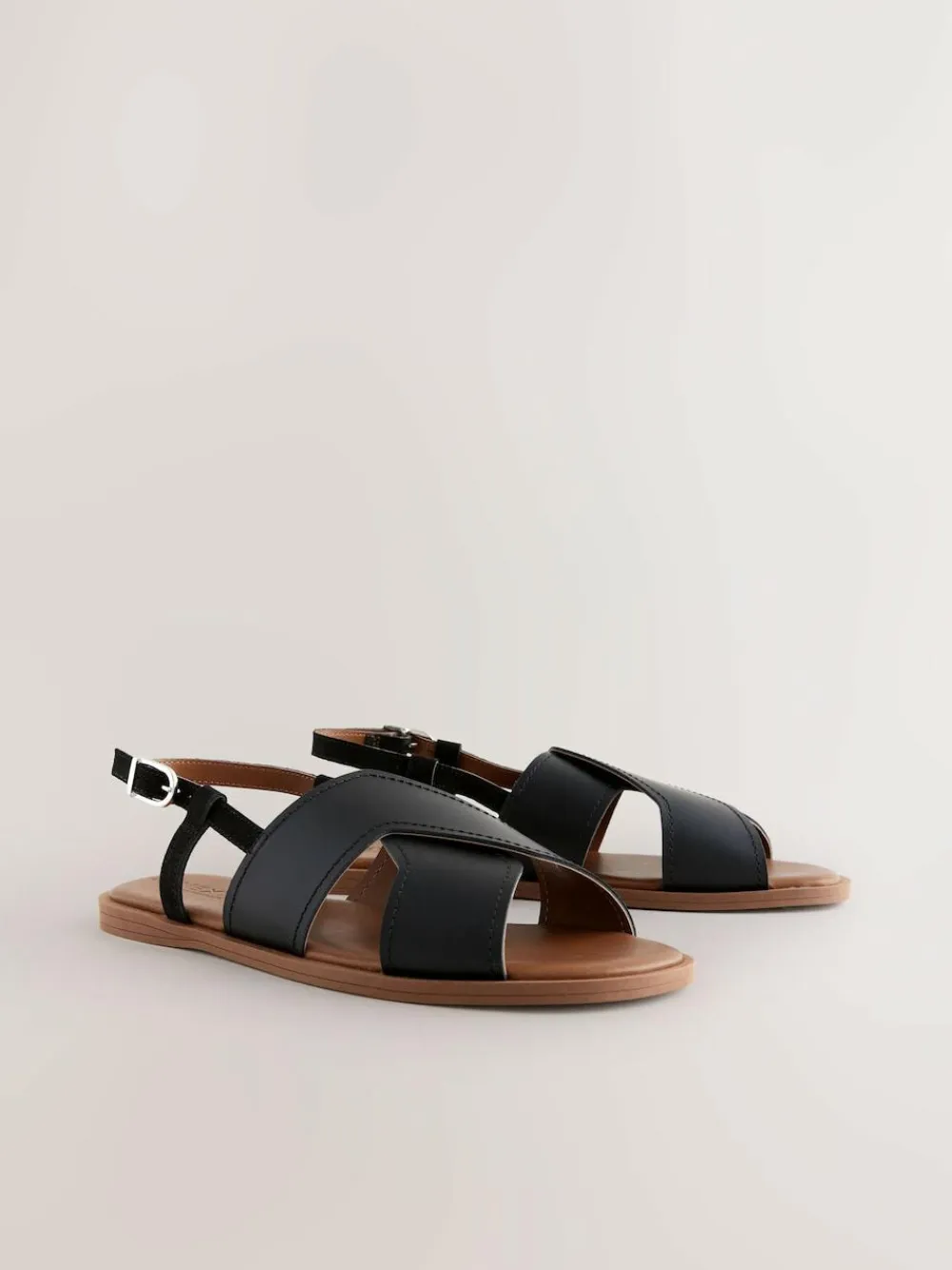 Next Standard/Wide Fit Stitched Slingback Sandals Black Leather