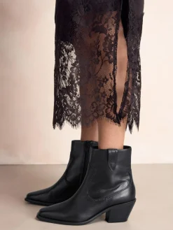 Clearance Next Standard/Wide Fit Cowboy Block Heel Ankle Boots Black Leather