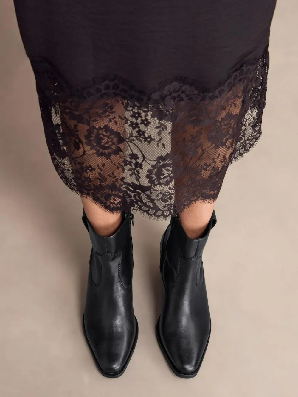 Clearance Next Standard/Wide Fit Cowboy Block Heel Ankle Boots Black Leather