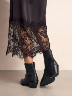 Clearance Next Standard/Wide Fit Cowboy Block Heel Ankle Boots Black Leather