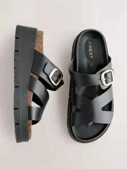 Next Leather Strap Buckle Detail Sandals^Women Wide Fit & Extra Wide Fit