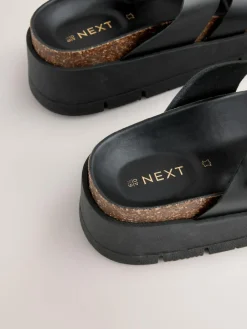 Next Leather Strap Buckle Detail Sandals^Women Wide Fit & Extra Wide Fit