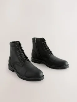 Hot Next Leather Toe Cap Zip Up Boots Black