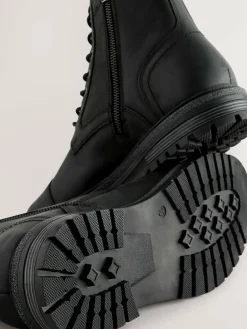 Hot Next Leather Toe Cap Zip Up Boots Black