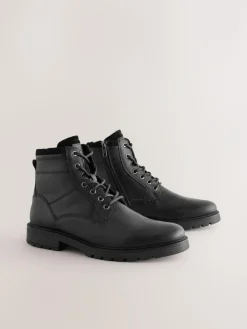 Best Next Leather Zip-Up Borg Lined Boots Black