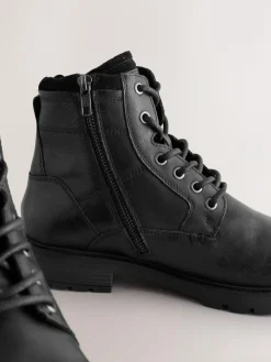 Best Next Leather Zip-Up Borg Lined Boots Black