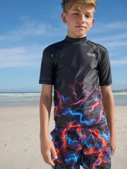 Next Black Lightening Bolt Short Sleeve Rash Vest (1.5-16yrs)^BOY Swimwear