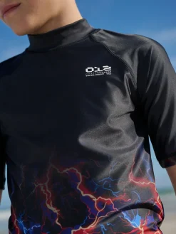 Next Black Lightening Bolt Short Sleeve Rash Vest (1.5-16yrs)^BOY Swimwear