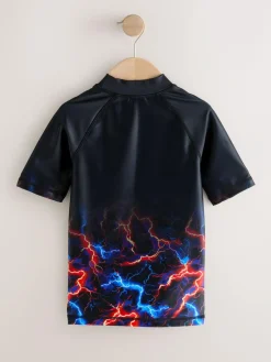 Next Black Lightening Bolt Short Sleeve Rash Vest (1.5-16yrs)^BOY Swimwear