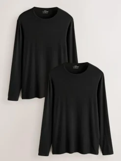 Next Black Lightweight Thermogen Long Sleeve T-Shirts 2 Pack^ Thermals|Underwear