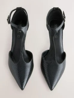 Discount Next Leather T-Bar Pointed Toe Heels Black Lizard Effect