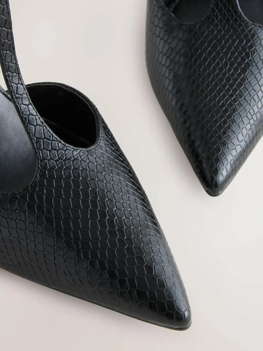 Discount Next Leather T-Bar Pointed Toe Heels Black Lizard Effect