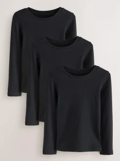 Best Next Black Long Sleeve Ribbed Tops 3 Pack (3-16yrs)