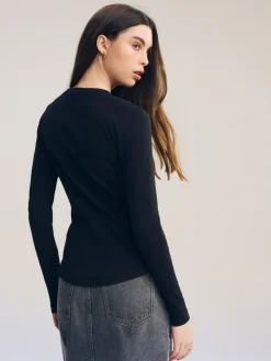 Sale Next Black Long Sleeve Ribbed Crew Neck Top