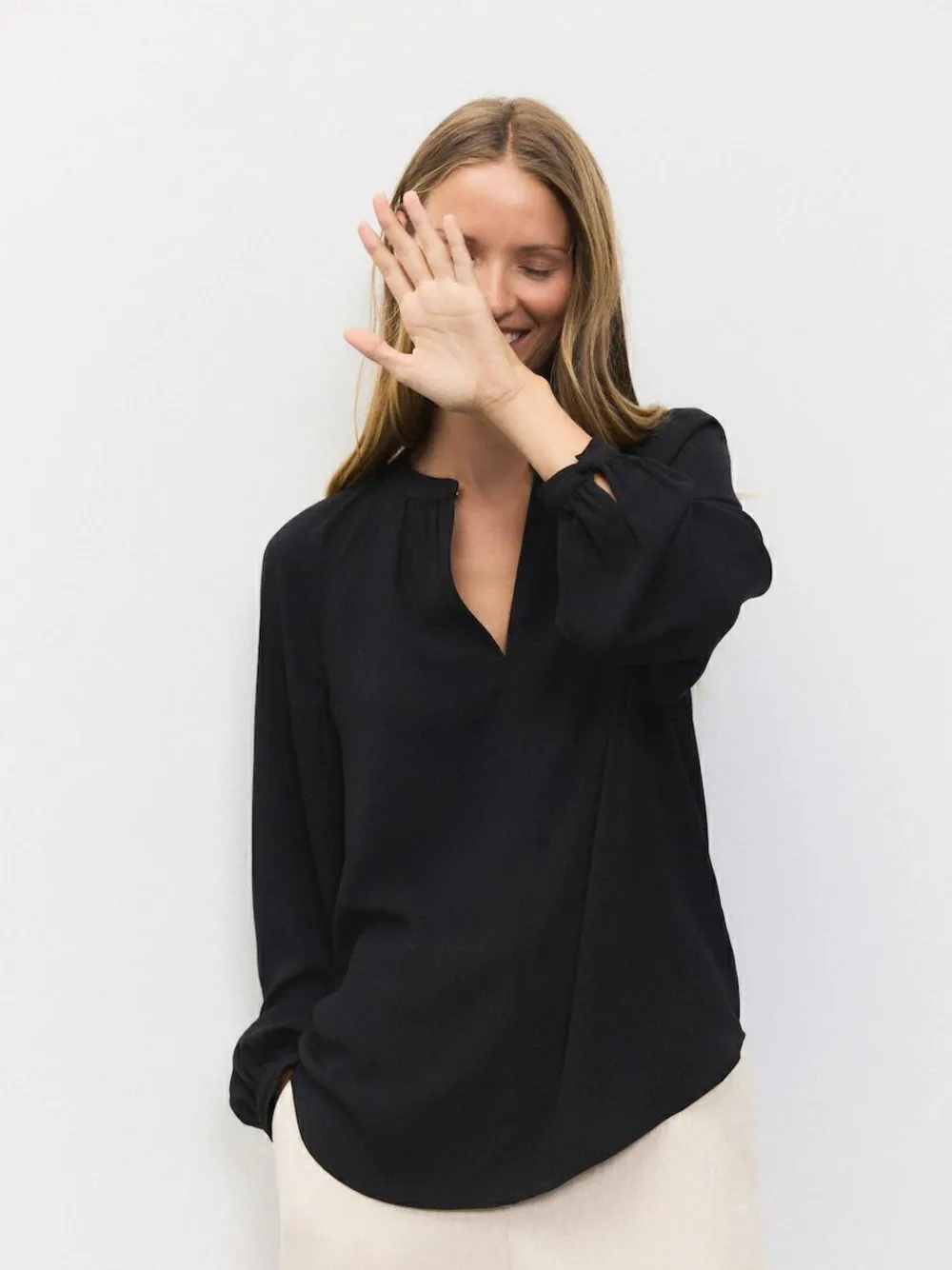 Next Black Long Sleeve V-Neck Blouse