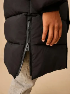 Next Black Longline Shower Resistant Padded Coat (3-17yrs)^BOY Coats & Jackets|Snowsuits & Coats
