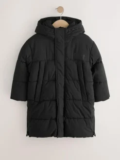 Next Black Longline Shower Resistant Padded Coat (3-17yrs)^BOY Coats & Jackets|Snowsuits & Coats