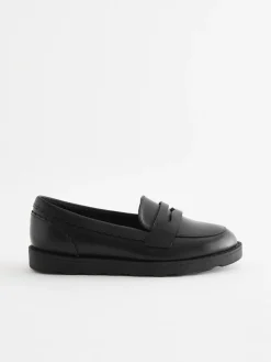 Next Black Matt School Leather Loafers^ Shoes