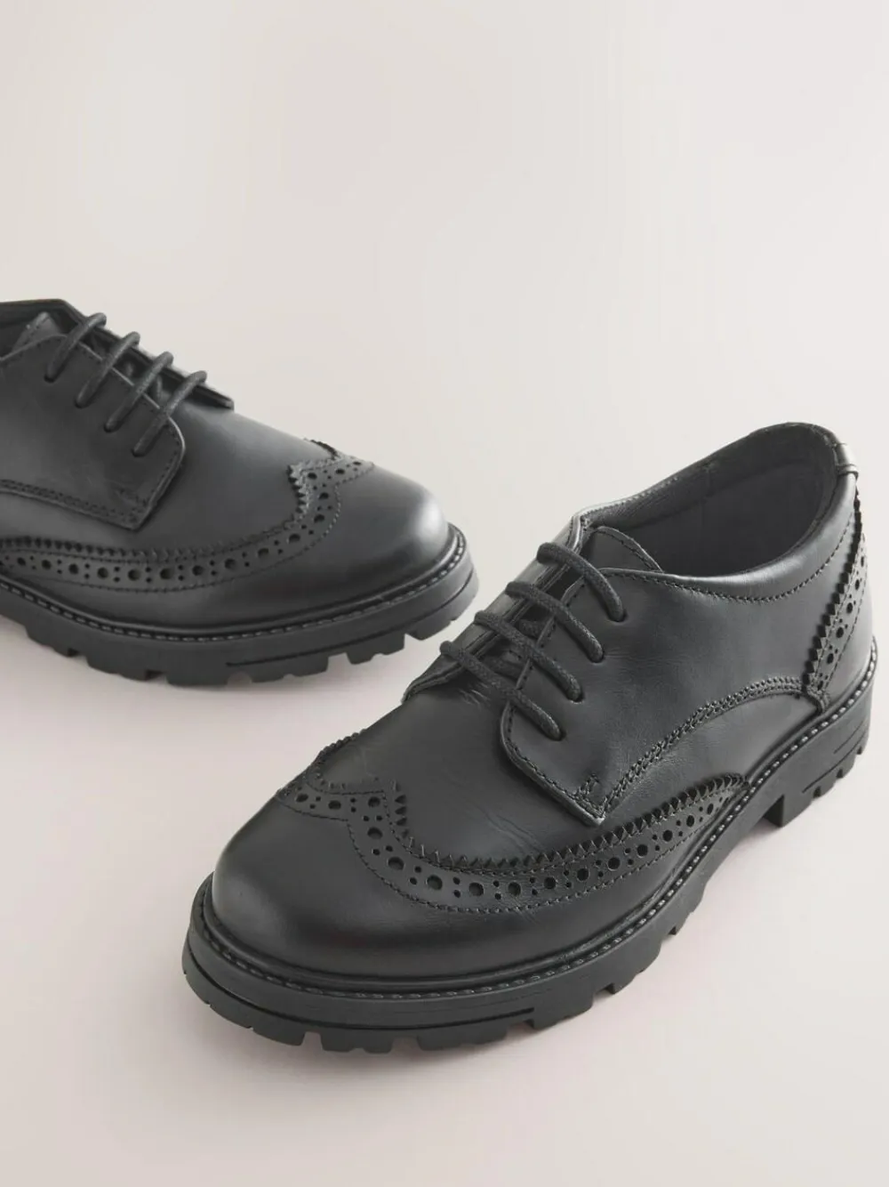 Outlet Next Standard Fit (F) School Leather Chunky Lace-Up Brogues Black Matt