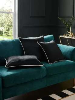 Next Black Matte Velvet Contrast Pipe 59 x 59cm Cushion^ Cushions & Throws